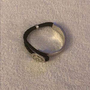 Black silver corded bracelet with rhinestones